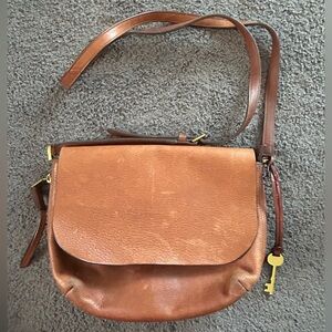 Fossil Tan Leather Crossbody Bag